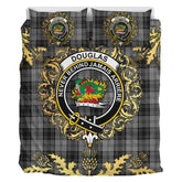 Douglas Grey Tartan Crest Bedding Set - Golden Thistle Style